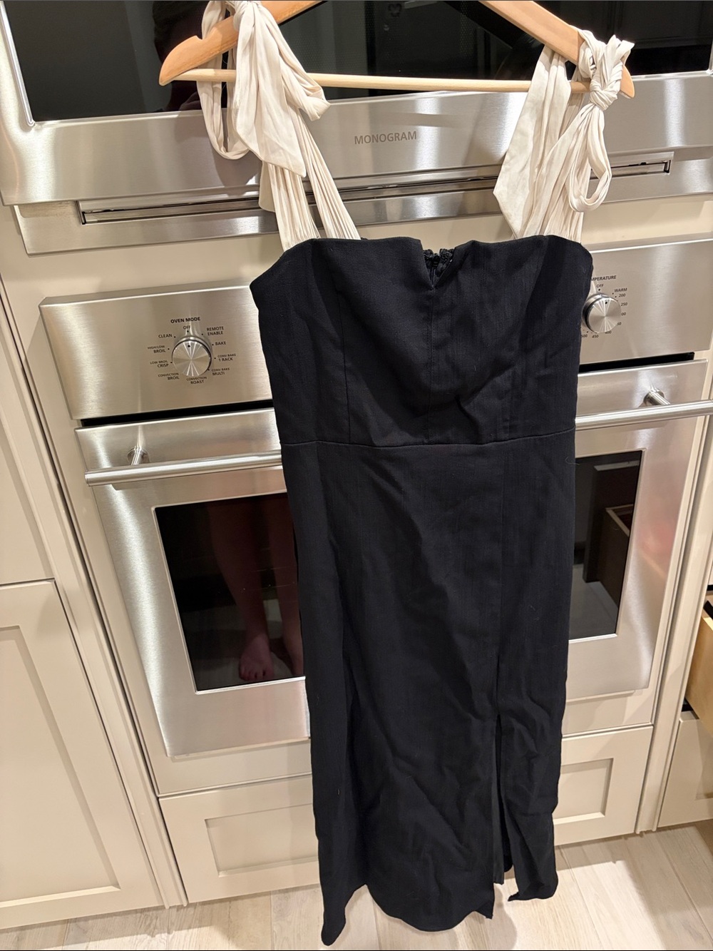 Black Tie-Shoulder Midi Dress with Cream Knot Straps